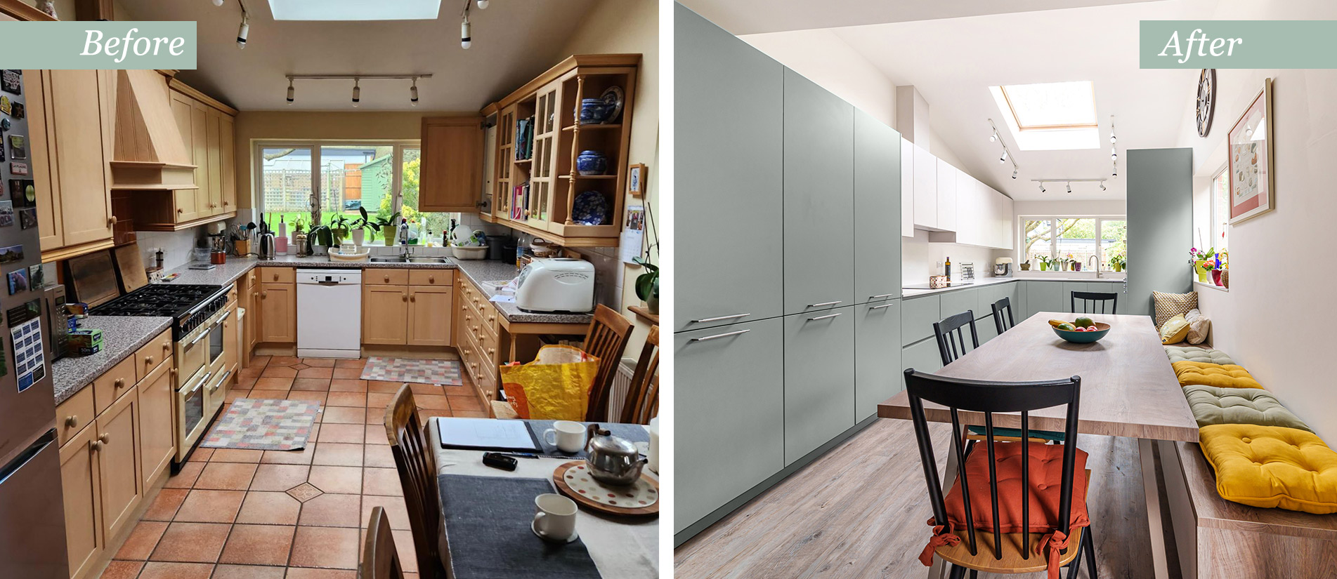 u-shaped kitchen before and after renovation