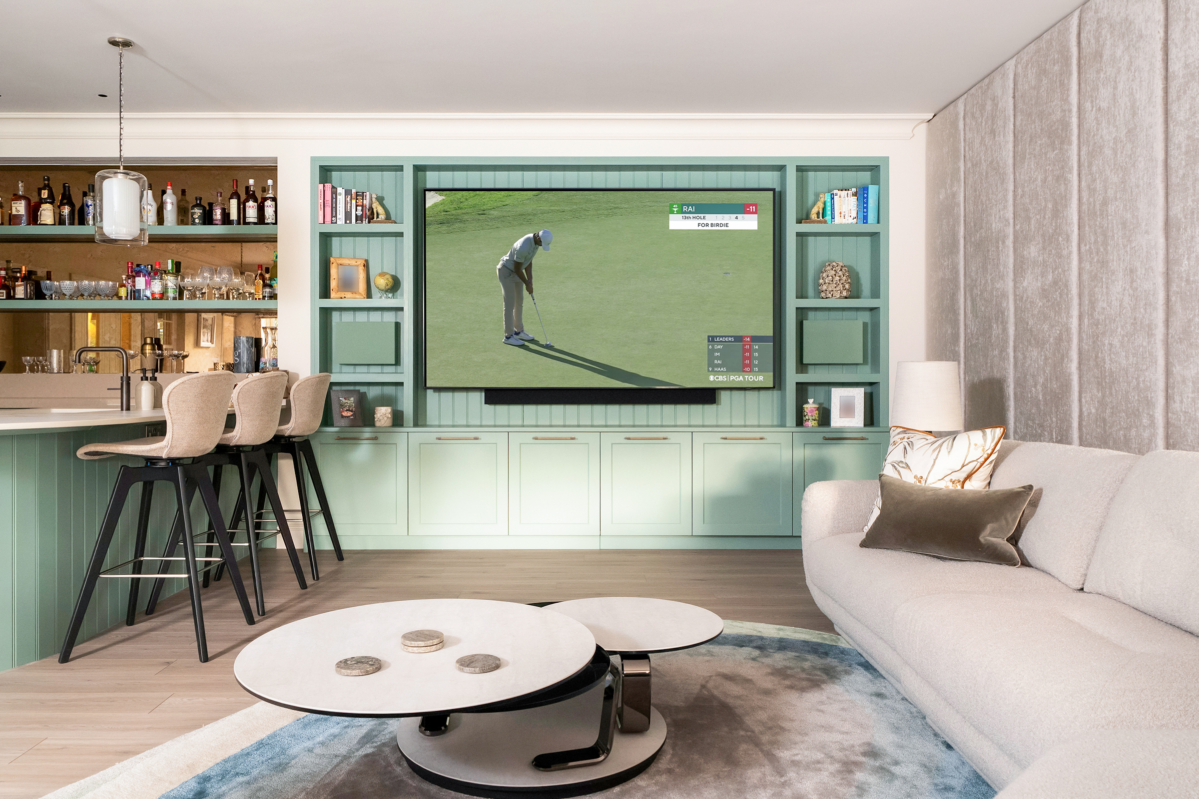 Fitted media area with Davonport handcrafted shaker cabinetry by KCA.