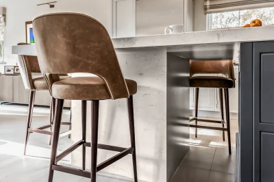 Kitchen island stone pillar.