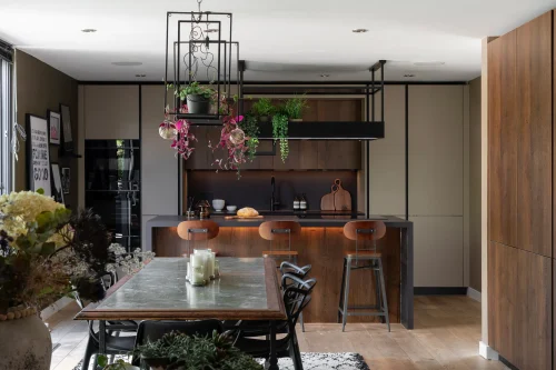 A rich timber modern kitchen design.